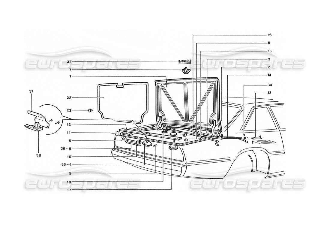 ferrari 400 gt / 400i (coachwork) tapa del maletero diagrama de piezas