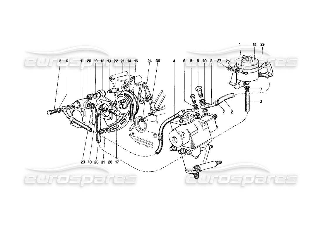 ferrari 400i (1983 mechanical) sistema de dirección hidráulica diagrama de piezas