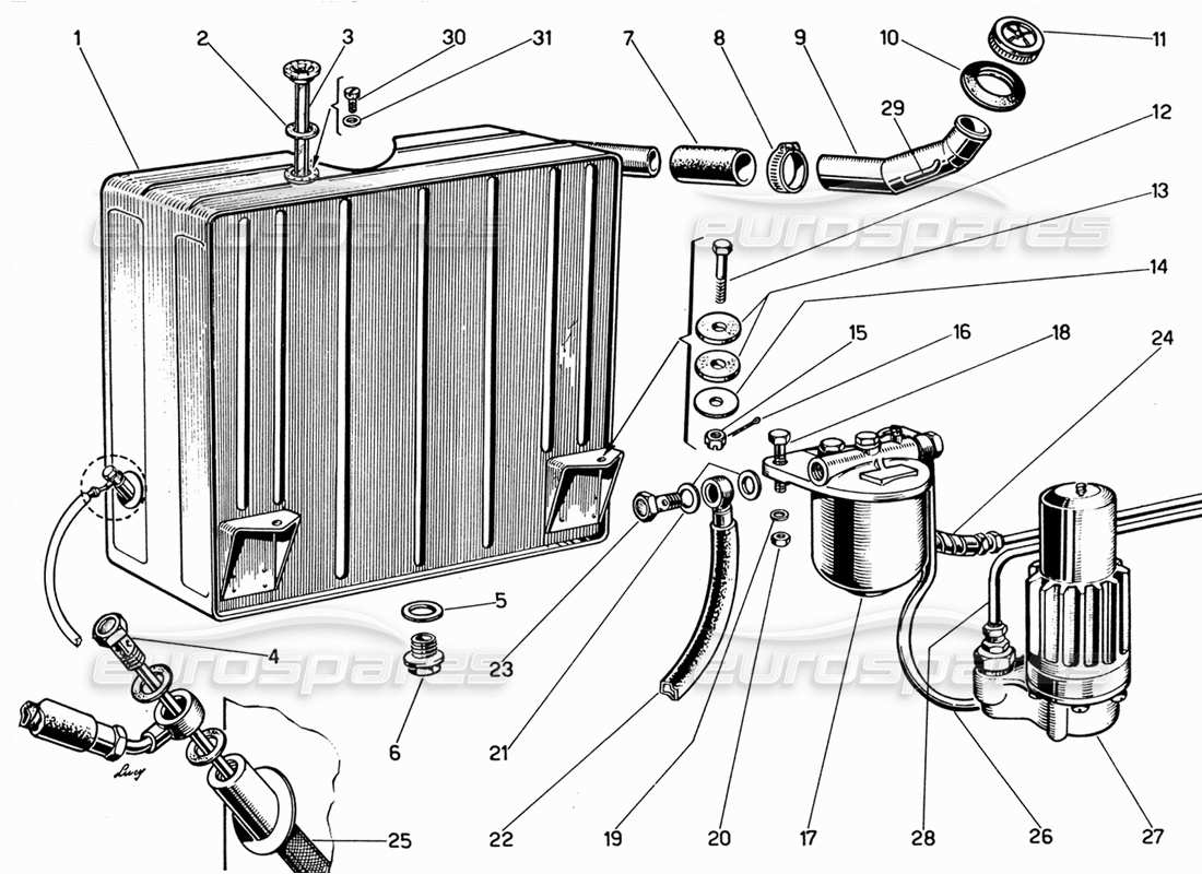 ferrari 330 gt 2+2 diagrama de piezas del tanque de combustible