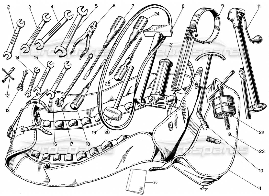 ferrari 330 gt 2+2 diagrama de piezas del kit de herramientas