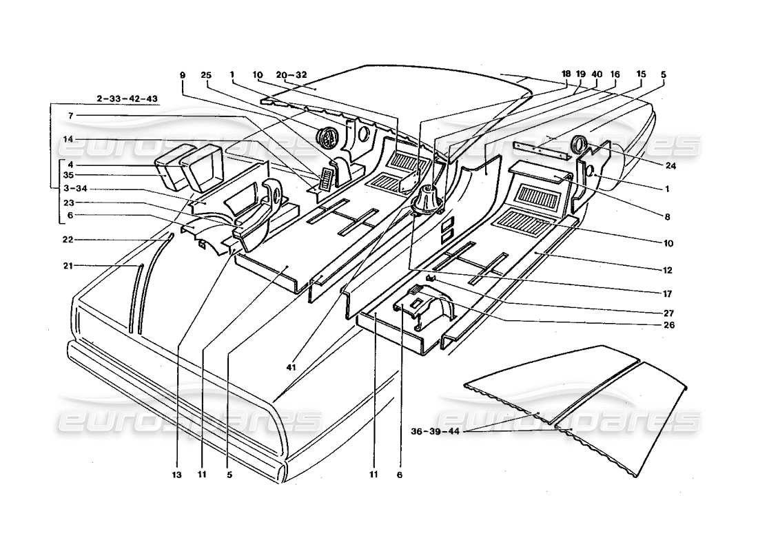 ferrari 400 gt / 400i (coachwork) alfombras interiores y adornos diagrama de piezas