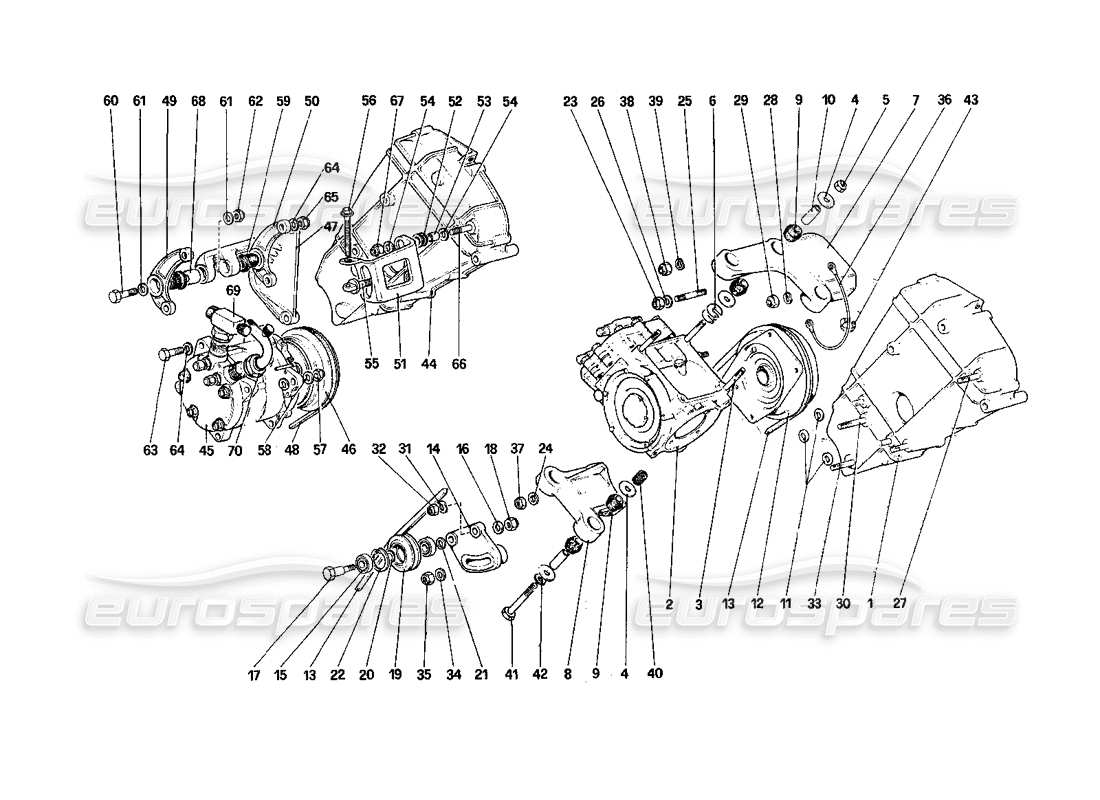 ferrari 308 quattrovalvole (1985) diagrama de piezas del compresor y controles del aire acondicionado