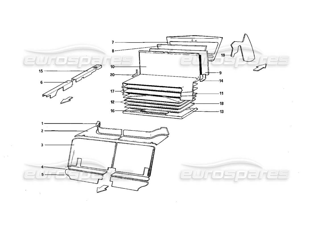 ferrari 308 quattrovalvole (1985) passenger and luggage compartments insulation part diagram