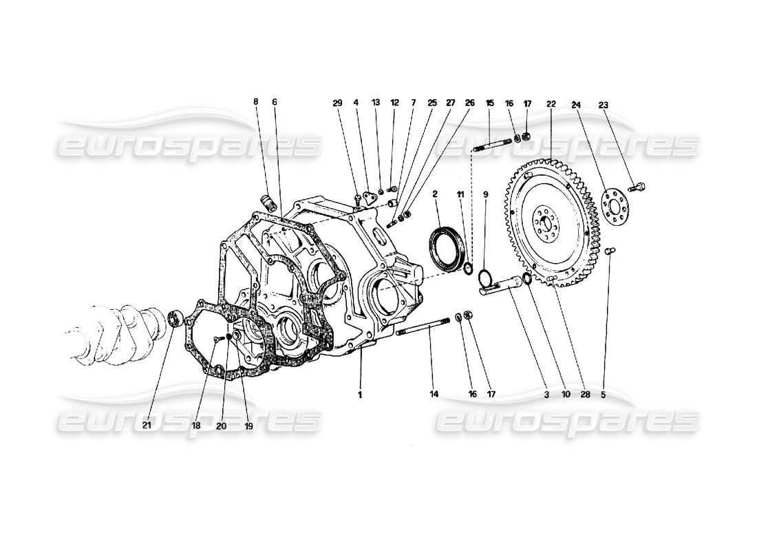 ferrari 308 quattrovalvole (1985) diagrama de piezas del espaciador de la carcasa del volante y del embrague