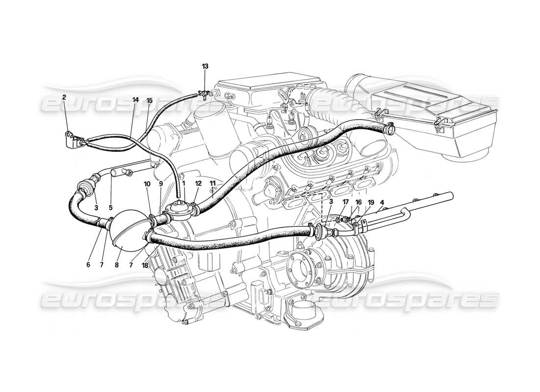 ferrari mondial 3.2 qv (1987) inyección de aire (para versión ch) diagrama de piezas