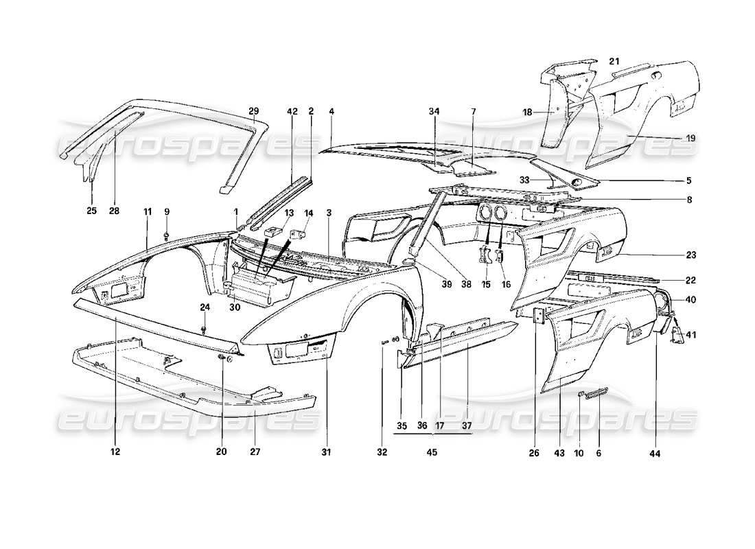 ferrari mondial 3.2 qv (1987) carrocería - elementos exteriores diagrama de piezas