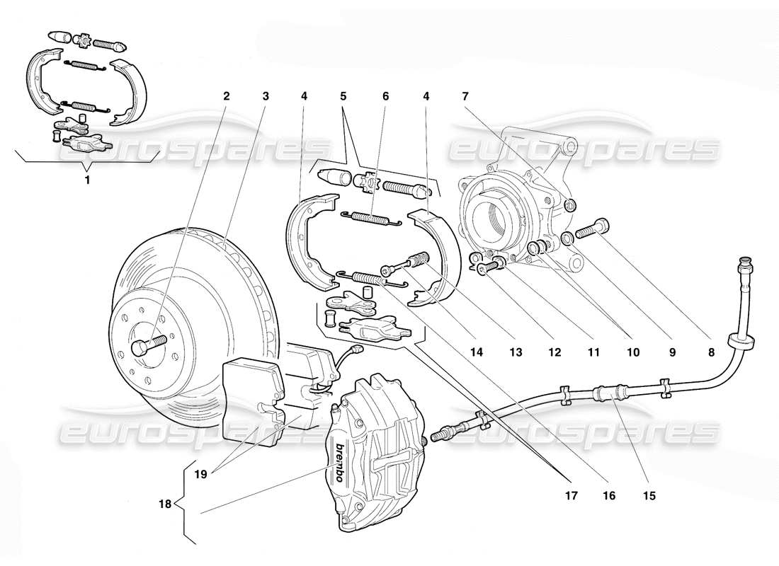 lamborghini diablo vt (1994) rear brakes diagrama de piezas