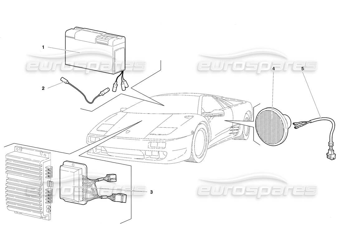 lamborghini diablo vt (1994) diagrama de piezas del equipo de radio (válido para la versión rh d. - abril 1994)
