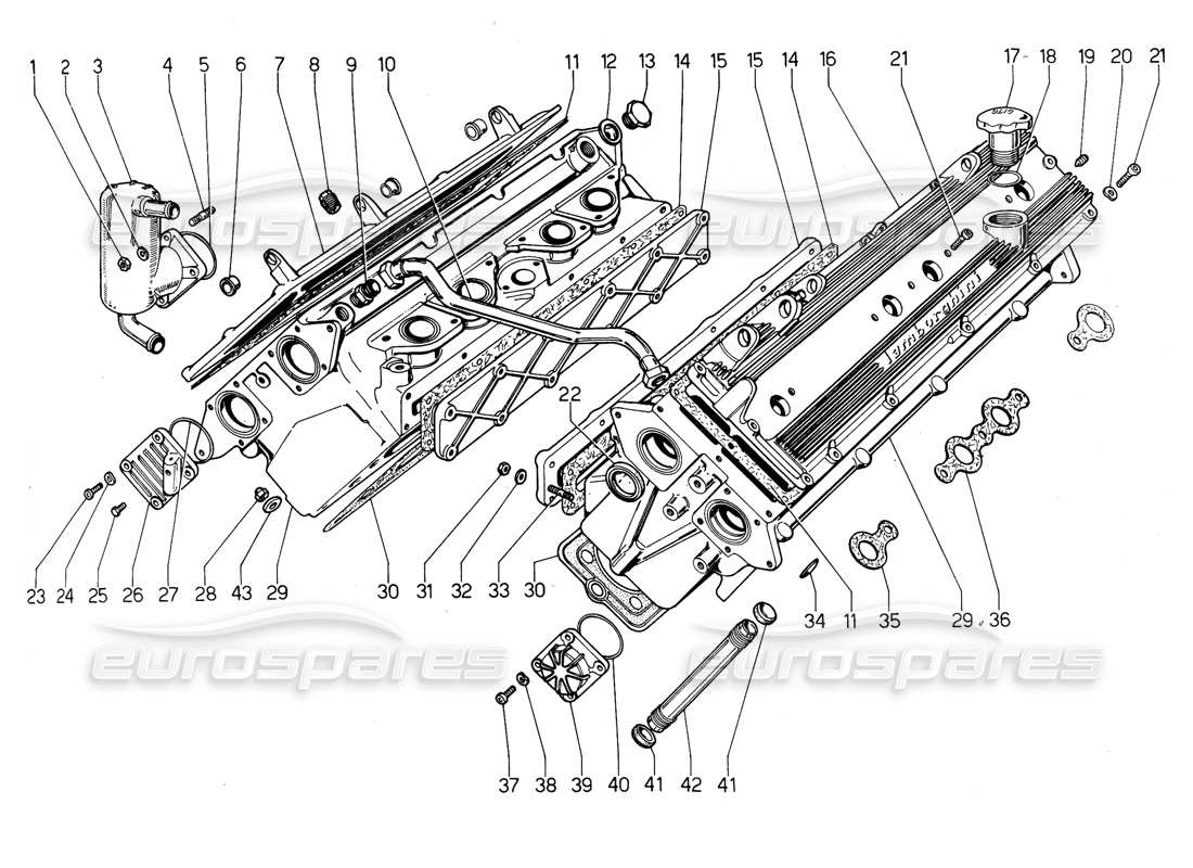 lamborghini urraco p300 diagrama de piezas de culatas