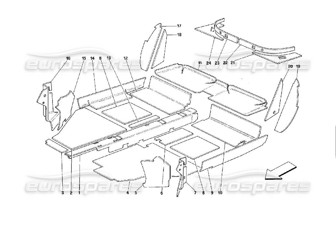 ferrari mondial 3.4 t coupe/cabrio aislamiento del compartimento interior - coupé diagrama de piezas