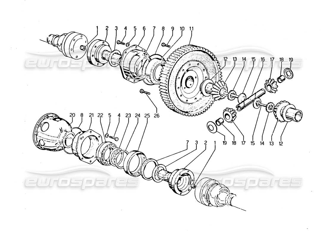 lamborghini urraco p250 / p250s diferencial diagrama de piezas