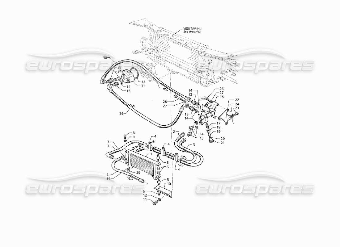 maserati qtp v8 (1998) diagrama de piezas de refrigeración del aceite del motor