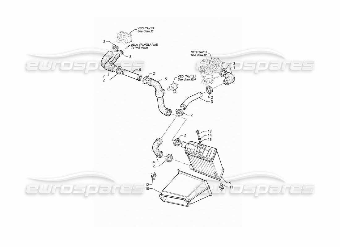 maserati qtp v8 (1998) intercambiador de calor - tuberías - diagrama de piezas del lado izquierdo