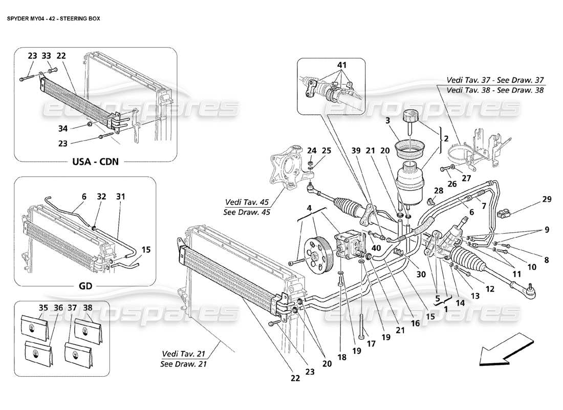 maserati 4200 spyder (2004) caja de dirección diagrama de piezas