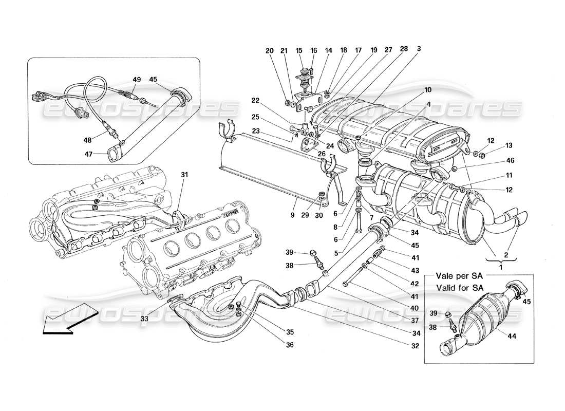 ferrari 348 (1993) tb / ts sistema de escape diagrama de piezas