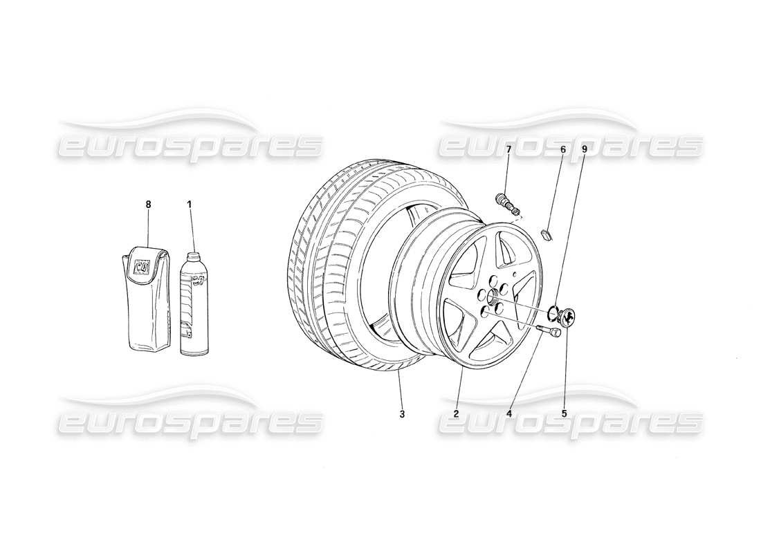 ferrari 348 (1993) tb / ts diagrama de piezas de ruedas