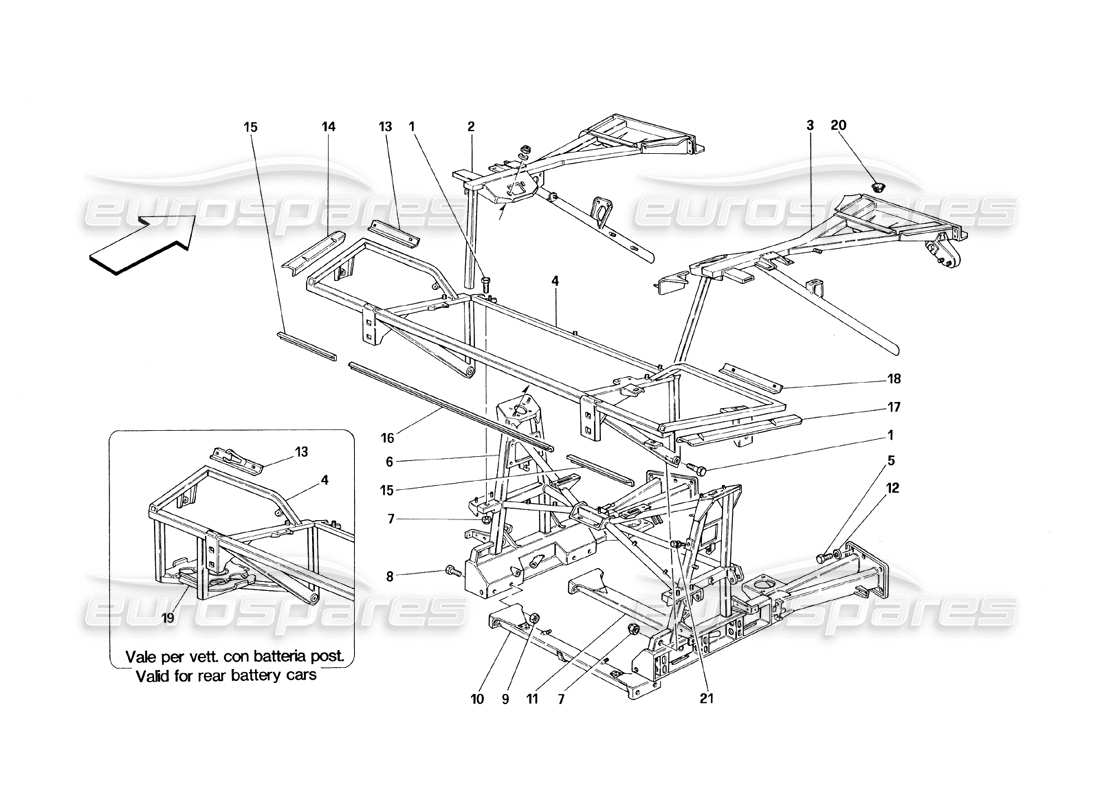 ferrari 348 (1993) tb / ts cuadro - diagrama de piezas de los elementos de la parte trasera