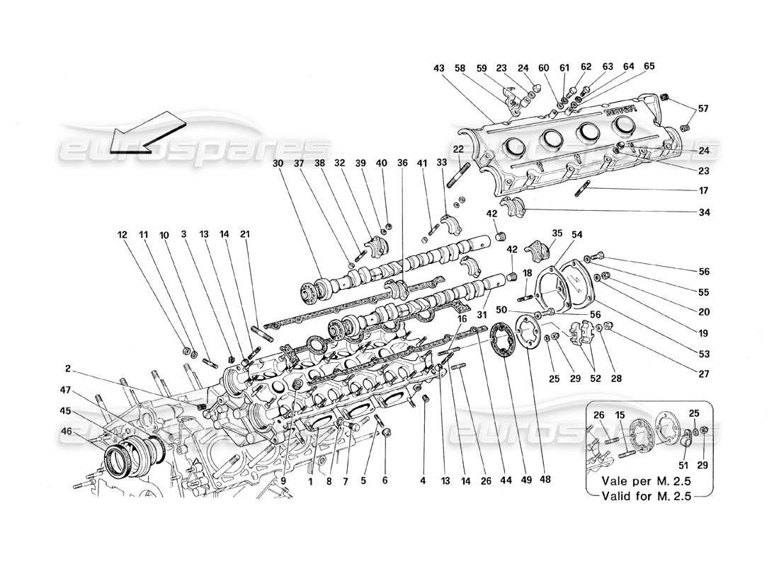 ferrari 348 (1993) tb / ts diagrama de piezas de la culata izquierda