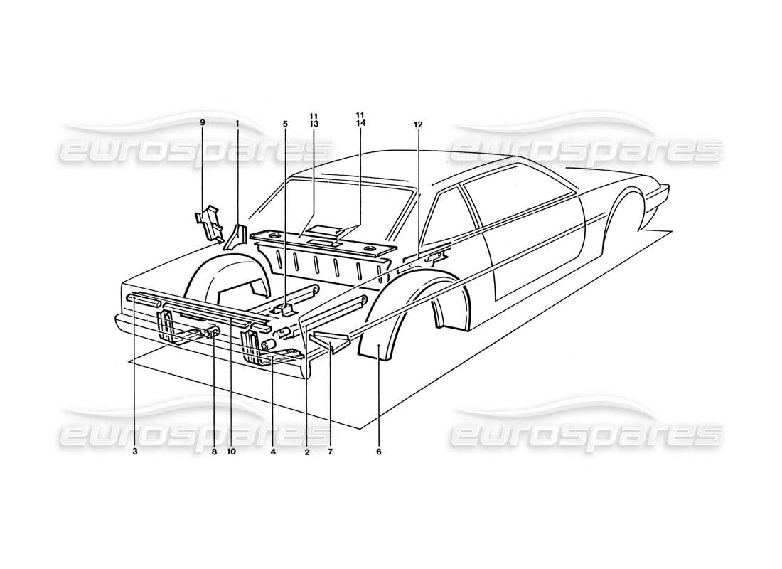 ferrari 400 gt / 400i (coachwork) panel trasero y escudos diagrama de piezas