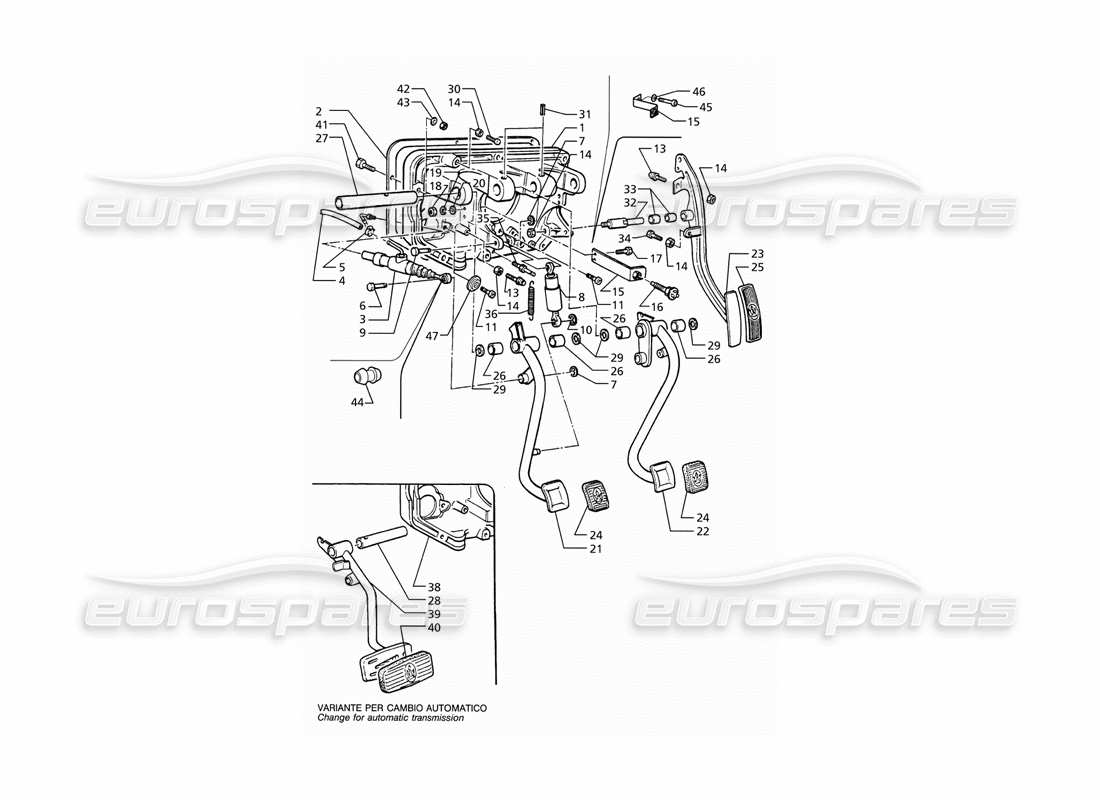 maserati ghibli 2.8 (abs) diagrama de piezas del conjunto de pedal y bomba de embrague para transmisión izquierda (transmisión manual y automática)