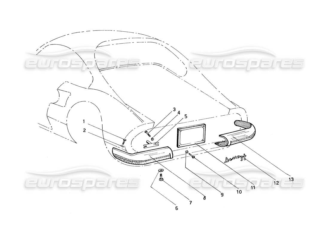 ferrari 206 gt dino (coachwork) diagrama de piezas de fijaciones y parachoques traseros
