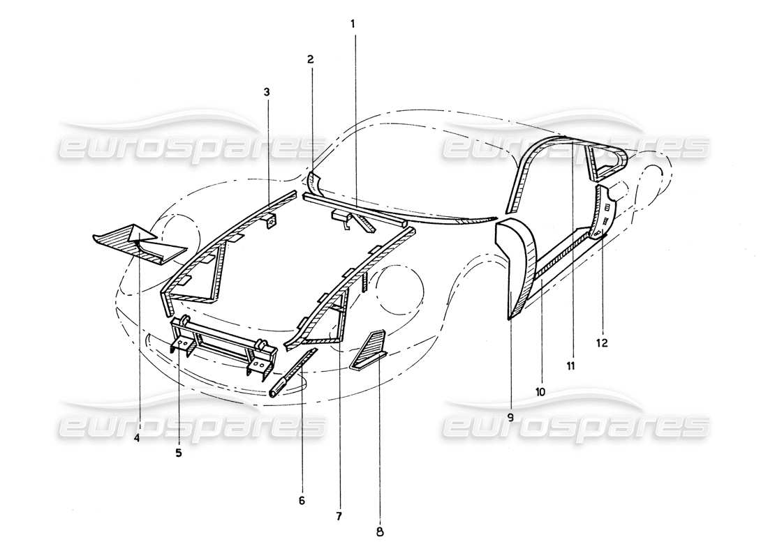 ferrari 206 gt dino (coachwork) trabajo de marco externo delantero diagrama de piezas