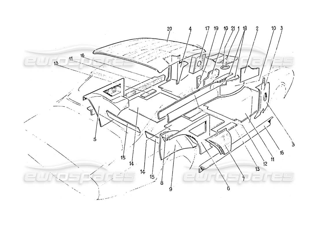 ferrari 365 gt 2+2 (coachwork) diagrama de piezas de los paneles interiores