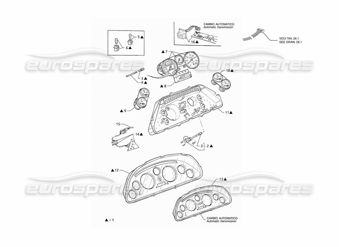 maserati qtp v6 (1996) diagrama de piezas de instrumentación borletti