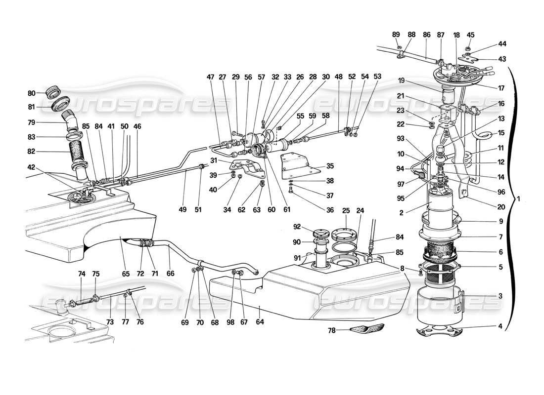 ferrari 412 (mechanical) diagrama de piezas de tanques de combustible, bombas y líneas