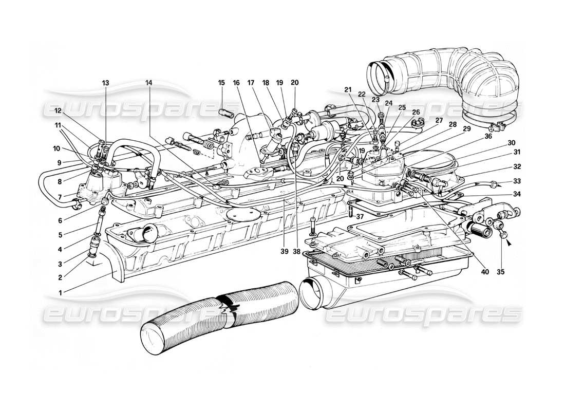 ferrari 412 (mechanical) sistema de inyección de combustible: distribuidores de combustible, diagrama de piezas de líneas