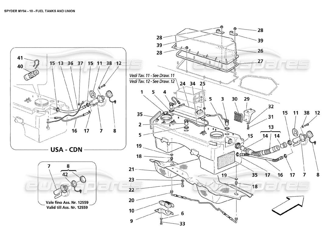 maserati 4200 spyder (2004) diagrama de piezas de unión y tanques de combustible