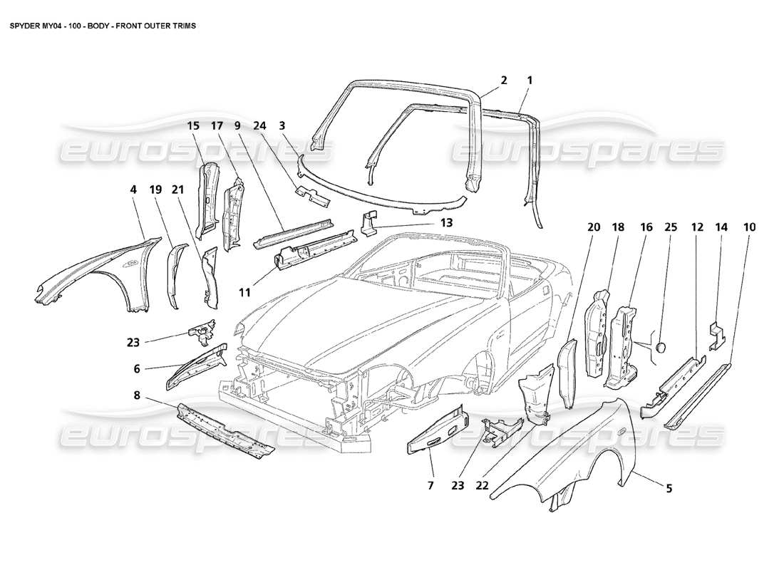 maserati 4200 spyder (2004) embellecedores exteriores delanteros de la carrocería diagrama de piezas