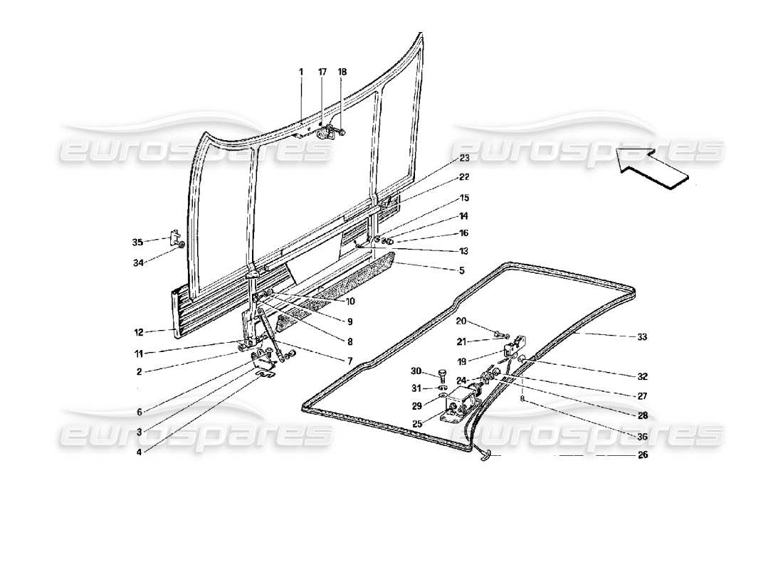 ferrari mondial 3.4 t coupe/cabrio front compartment lid diagrama de piezas