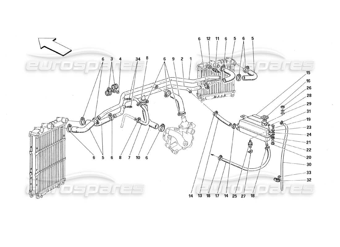 ferrari 348 (1993) tb / ts sistema de refrigeración diagrama de piezas