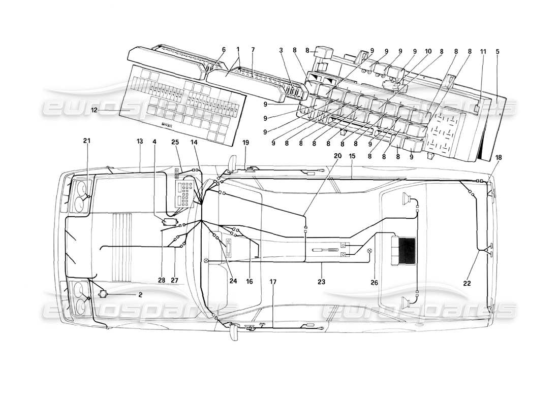 ferrari 400i (1983 mechanical) sistema eléctrico, fusibles y relés diagrama de piezas