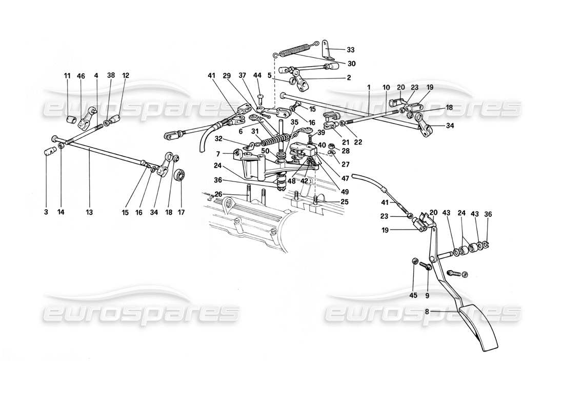 ferrari 400i (1983 mechanical) diagrama de piezas de controles de aceleradores (válido para versiones lhd)