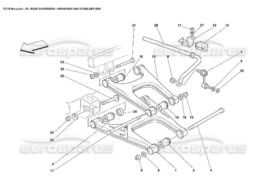 ferrari 575m maranello diagrama de piezas de las horquillas de la suspensión trasera y la barra estabilizadora