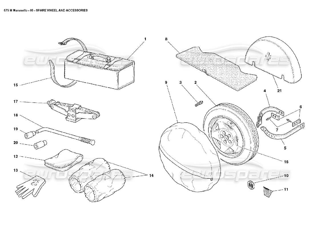 ferrari 575m maranello rueda de repuesto y accesorios diagrama de piezas