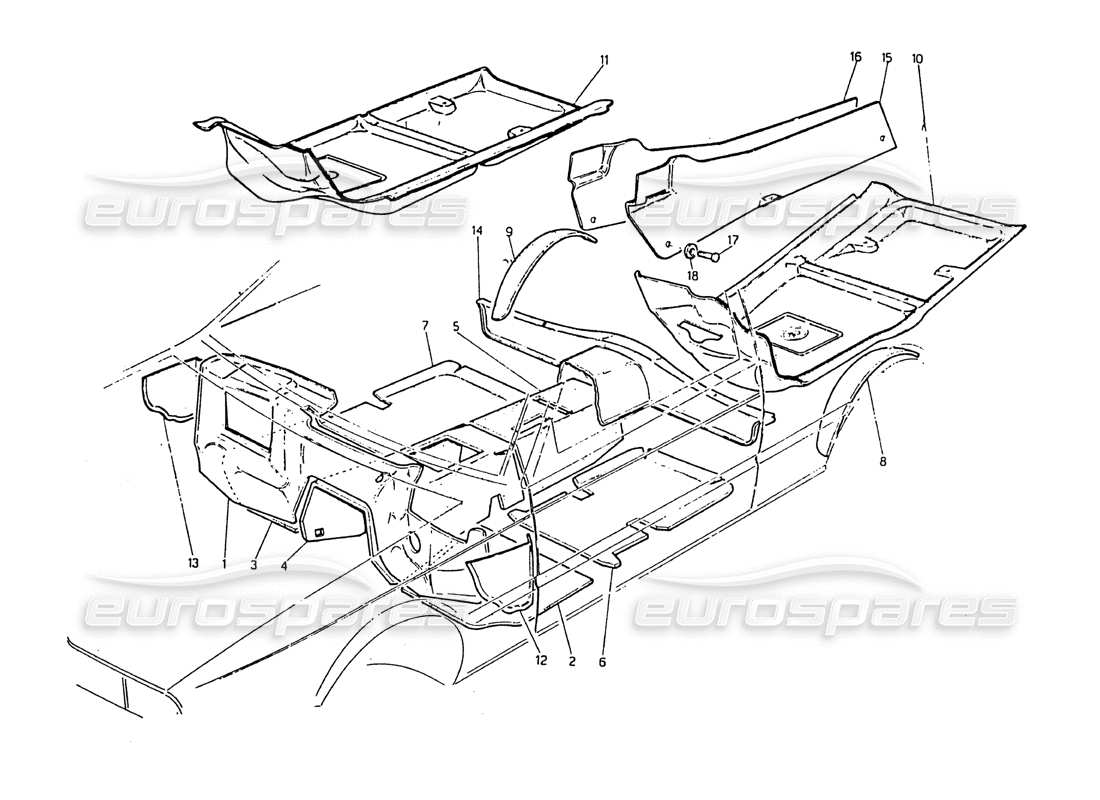 maserati biturbo 2.5 (1984) diagrama de piezas de alfombras y fieltros
