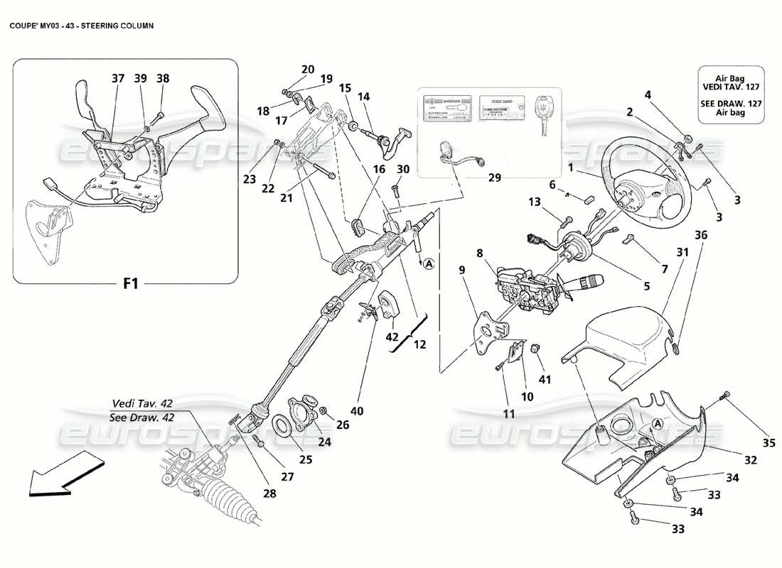 maserati 4200 spyder (2004) columna de dirección diagrama de piezas