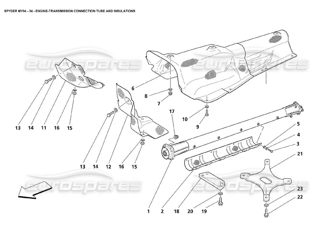 maserati 4200 spyder (2004) tubo de conexión de transmisión del motor y aislamientos. diagrama de piezas