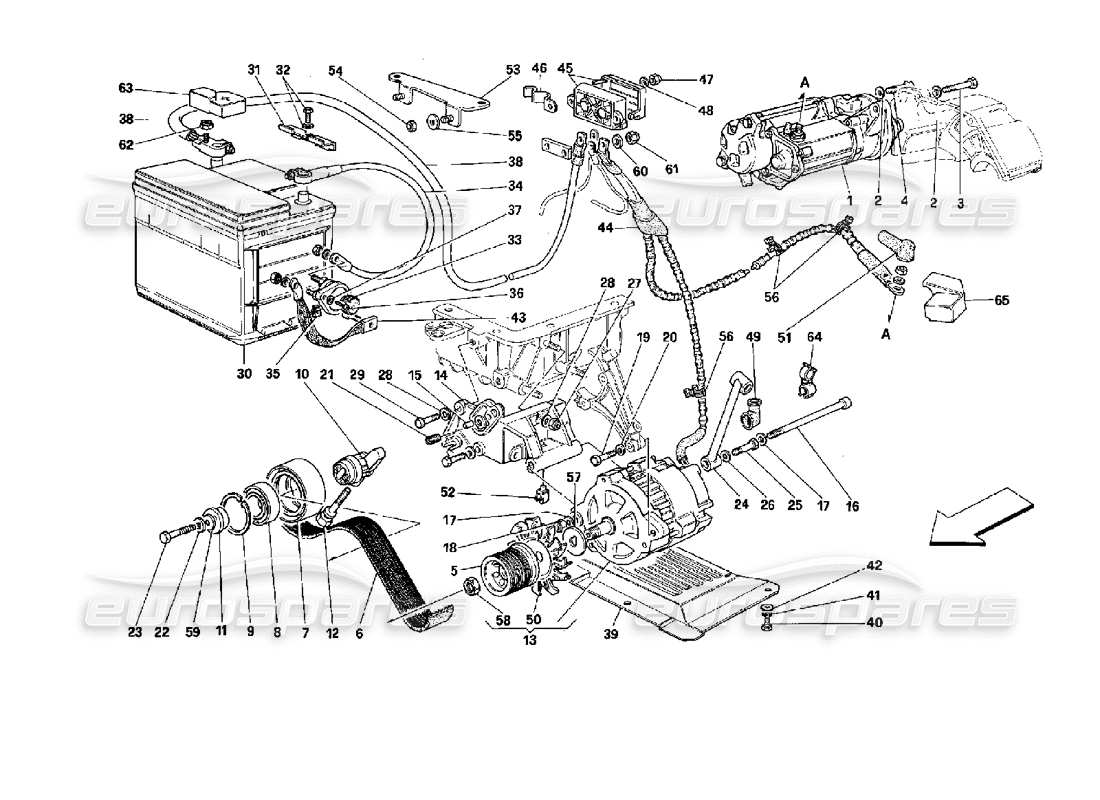ferrari mondial 3.4 t coupe/cabrio sistema de generación eléctrica diagrama de piezas