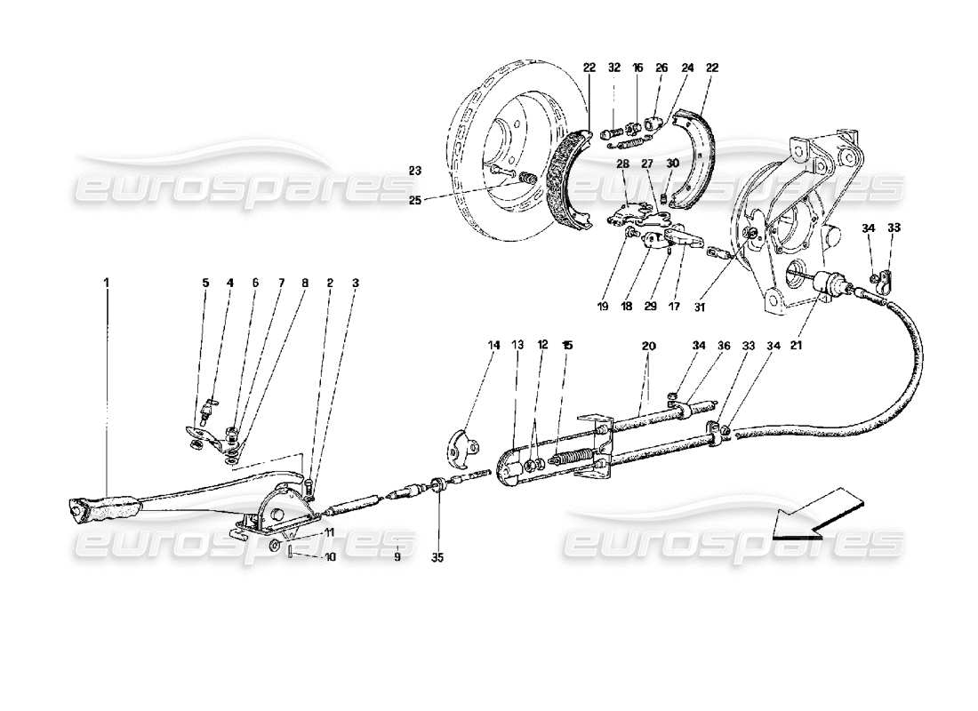 ferrari mondial 3.4 t coupe/cabrio control de freno manual diagrama de piezas