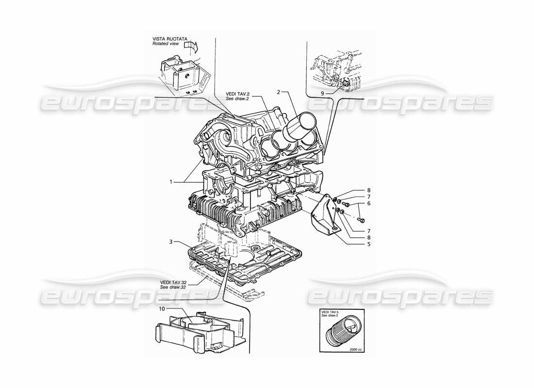 maserati ghibli 2.8 gt (variante) diagrama de piezas del bloque del motor y del cárter de aceite
