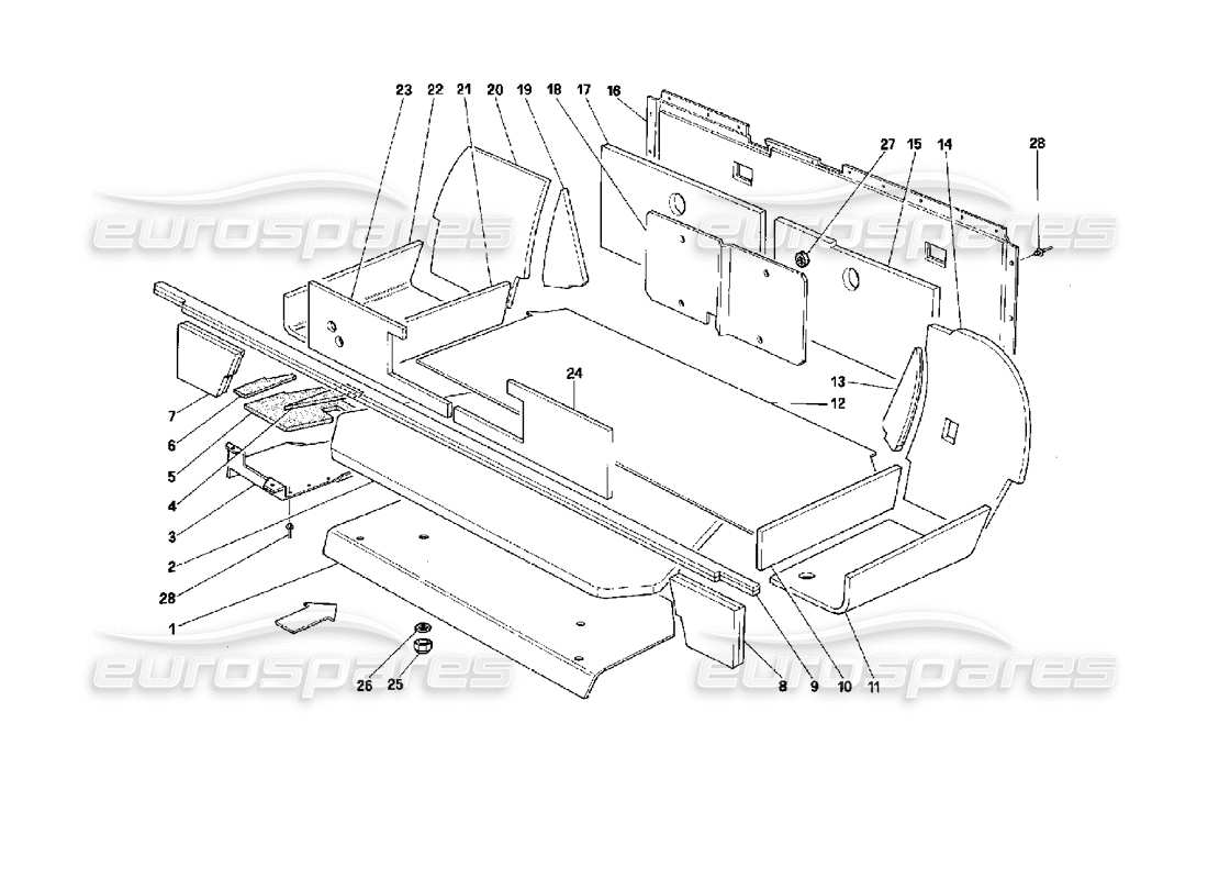 ferrari mondial 3.4 t coupe/cabrio aislamiento del maletero diagrama de piezas