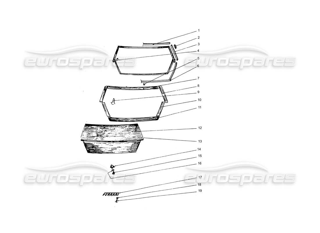 ferrari 365 gtb4 daytona (coachwork) diagrama de piezas del maletero y sellos traseros