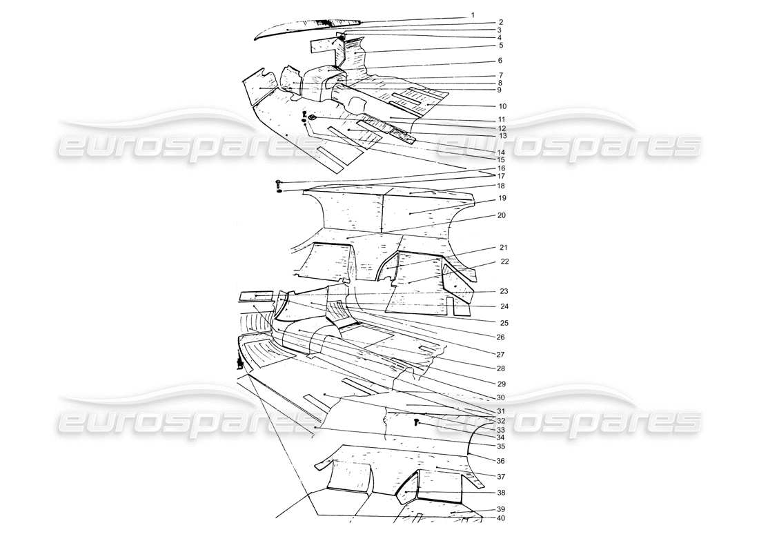 ferrari 365 gtb4 daytona (coachwork) diagrama de piezas de fieltro interior y alfombras