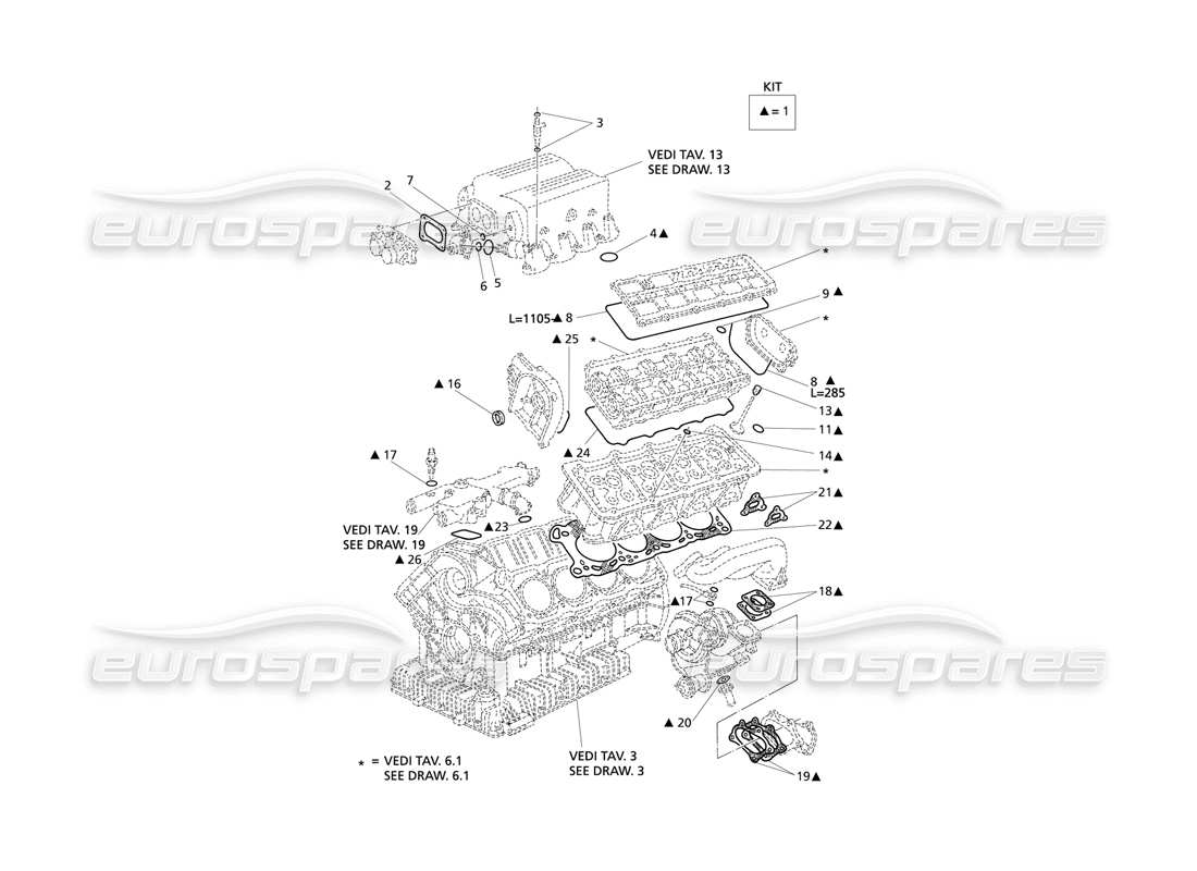 maserati qtp v8 evoluzione diagrama de piezas de revisión de juntas y sellos para cabezales