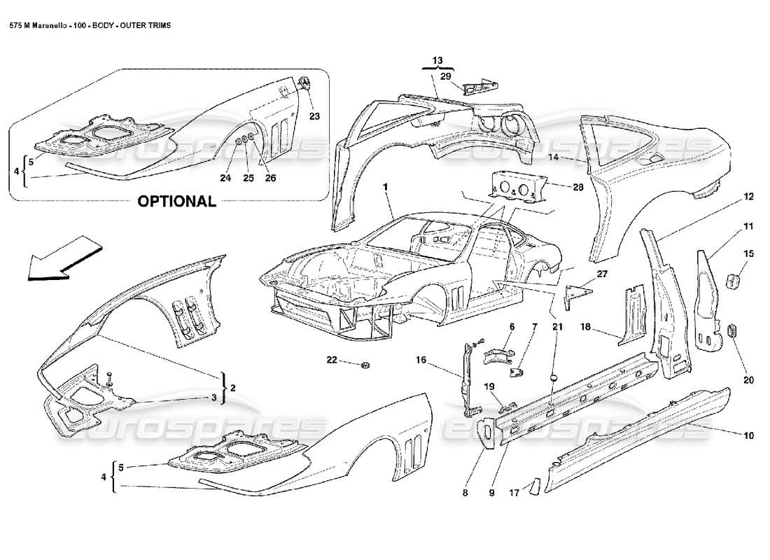 ferrari 575m maranello diagrama de piezas de molduras exteriores de la carrocería