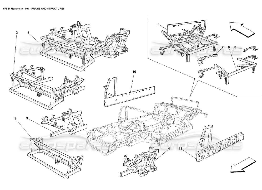 ferrari 575m maranello diagrama de piezas de marcos y estructuras